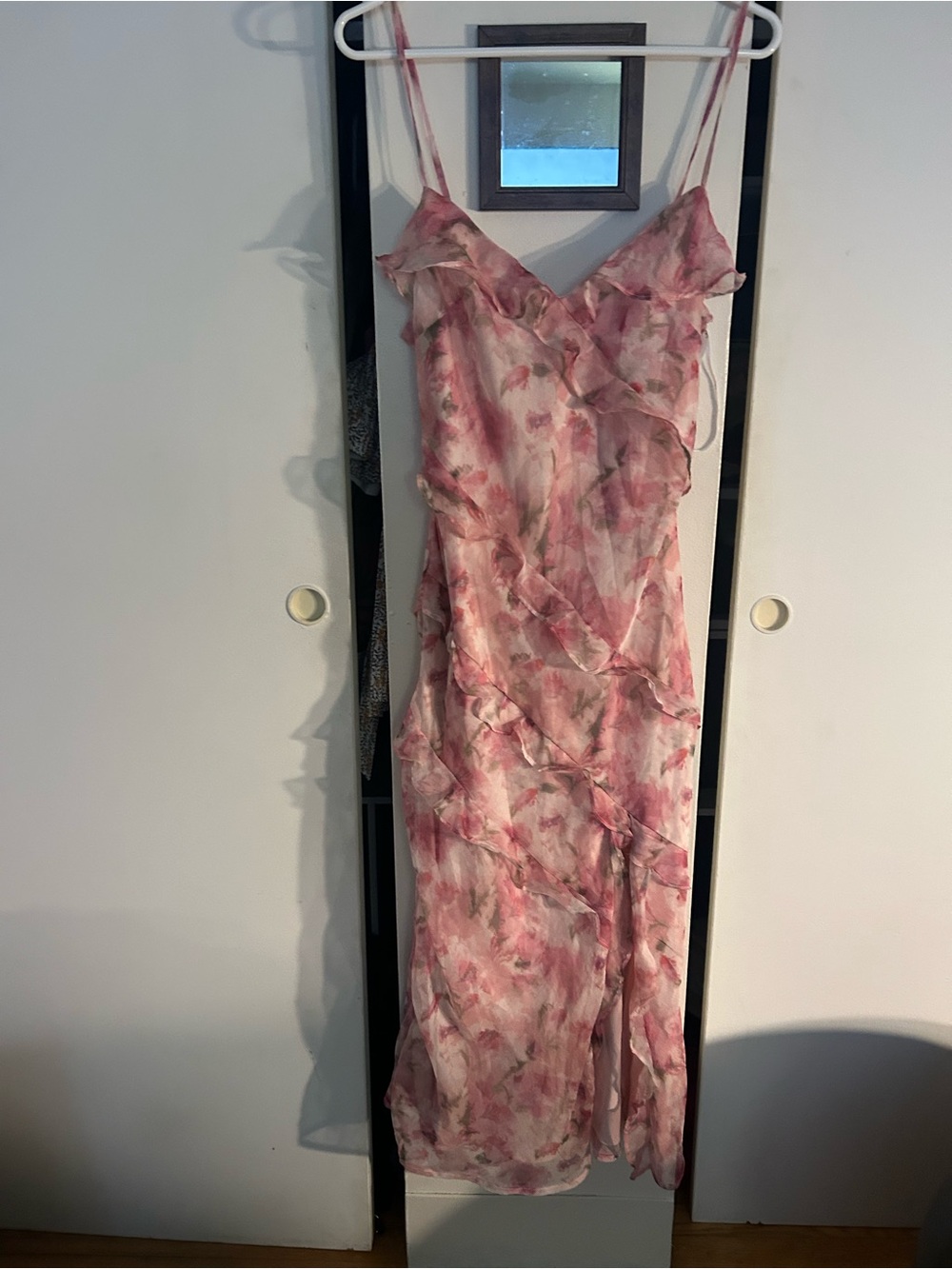 Lulu's Pink Floral Ruffle Maxi Slip Dress